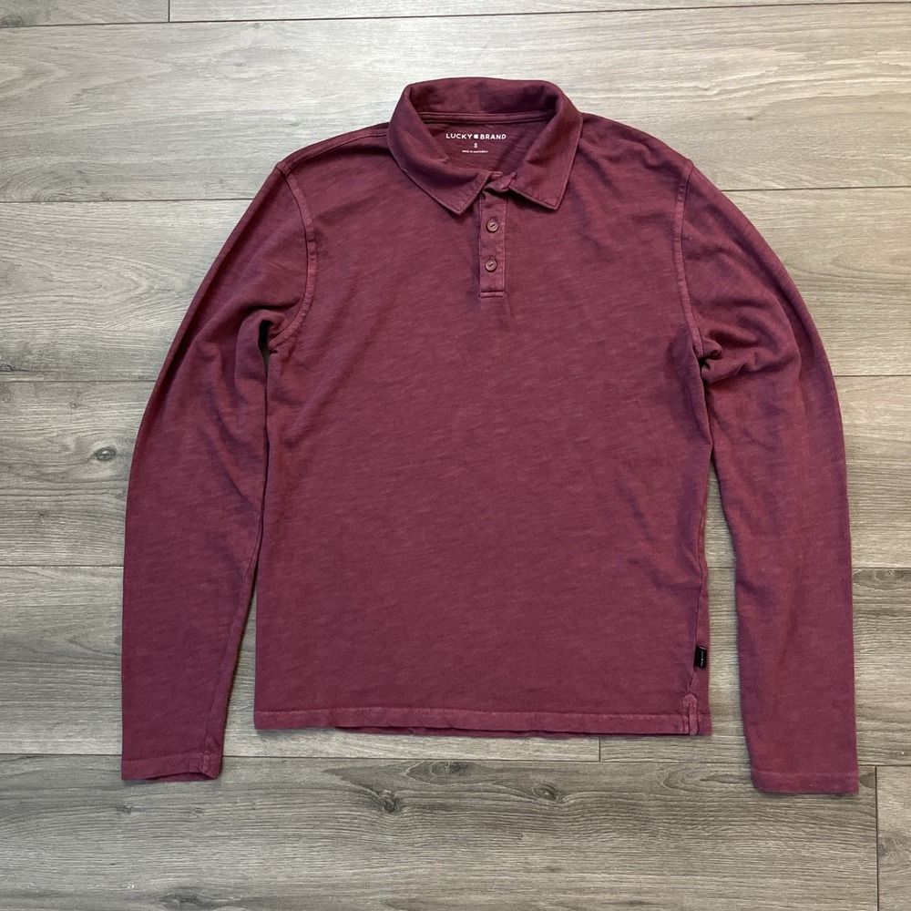 Lucky Brand Mens S Long Sleeve Knit Polo Shirt Burgundy